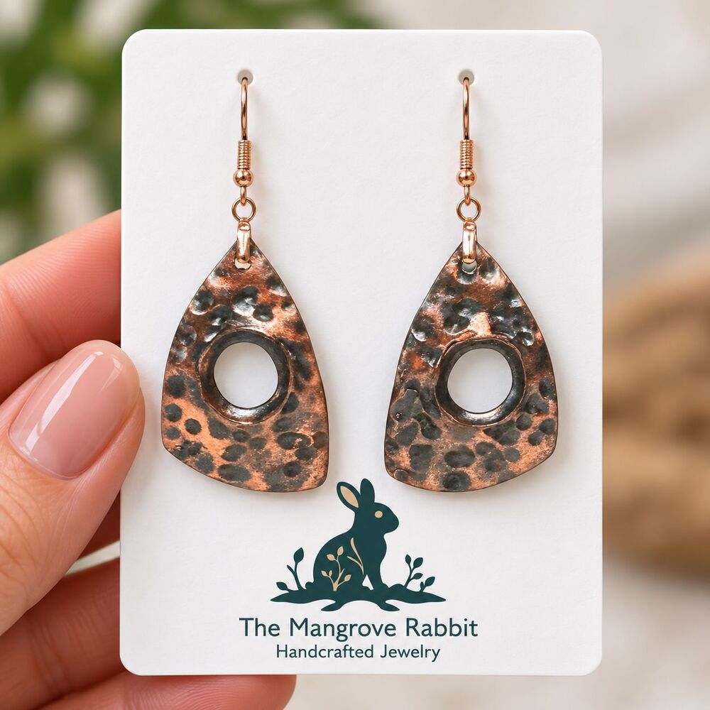 Handmade Copper & Charcoal Hammered Organic Polymer Clay Dangle Earrings
